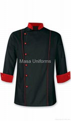 M160 黑色鑲紅色邊廚師服鑲紅色邊