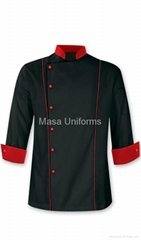 M160 黑色镶红色边厨师服镶红色边