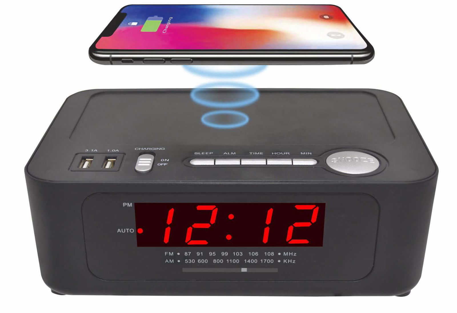 ALARM CLOCK RADIO WITH WIRELESS CHARGE 2