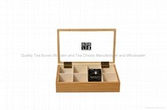Felt Lined Tea Wooden Chest with Glass Window