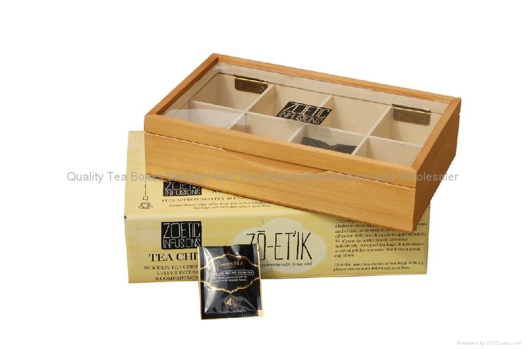Felt Lined Tea Wooden Chest with Glass Window 2