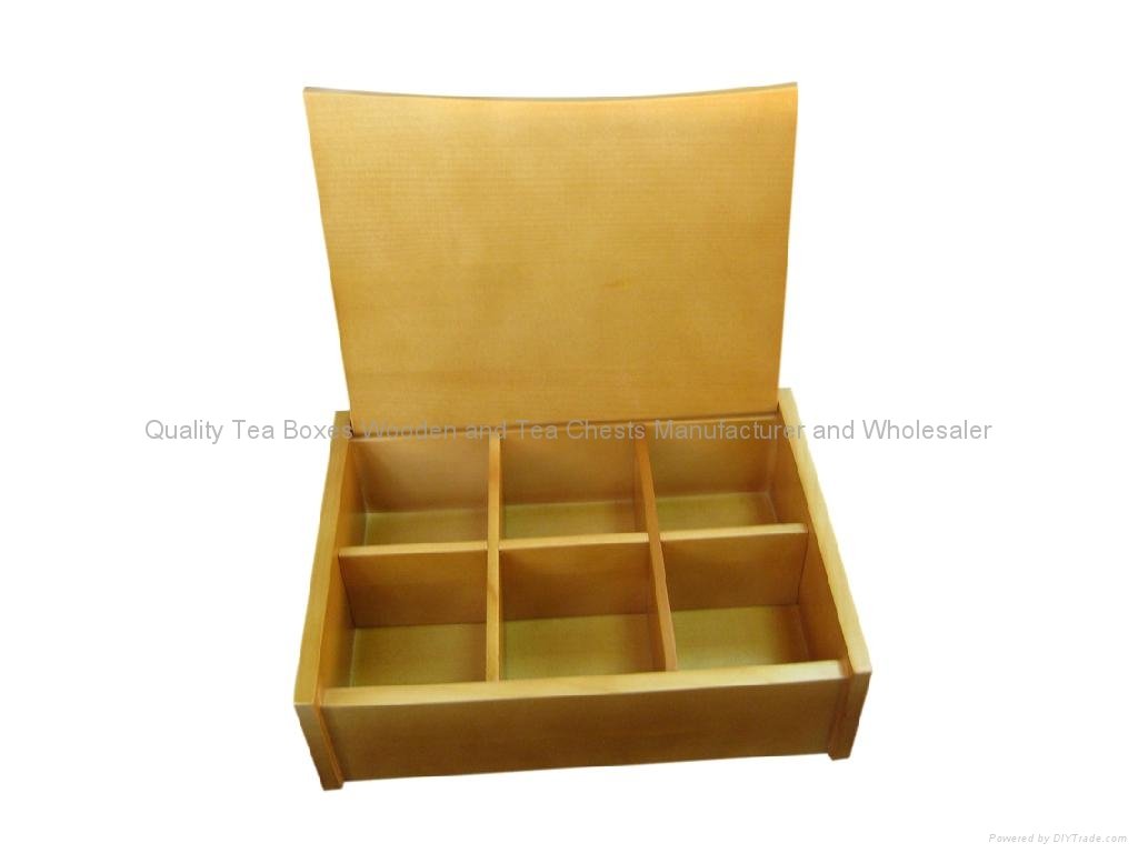 Light Brown Finished Wooden Tea Box With Six Compartments 2