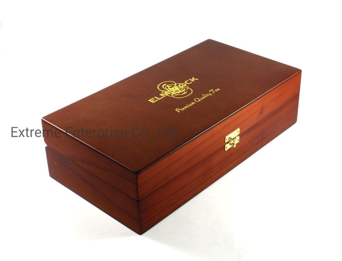 Durable Brown Wooden Compartment Tea Display Chest Box and Holder 3