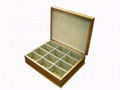 Large Beige Felt Lined 12 Compartment Wood Tea Chest Box