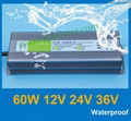 waterproof led power supply 60W 12v 5a