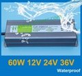 waterproof led power supply 60W 12v 5a