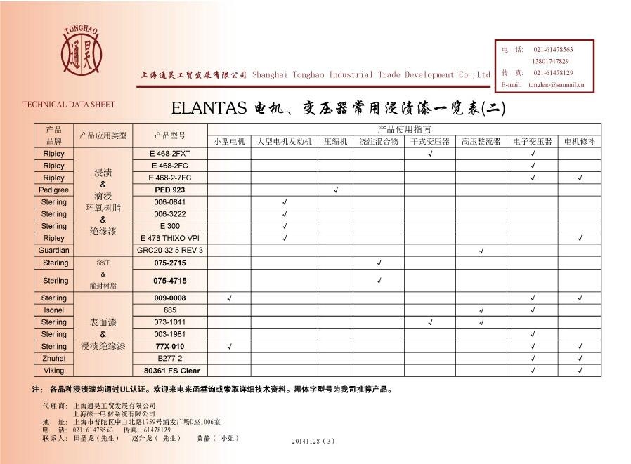 電機、變壓器絕緣漆資料樣本資料 4