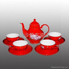 中國紅瓷禮品金鈴金龍茶具