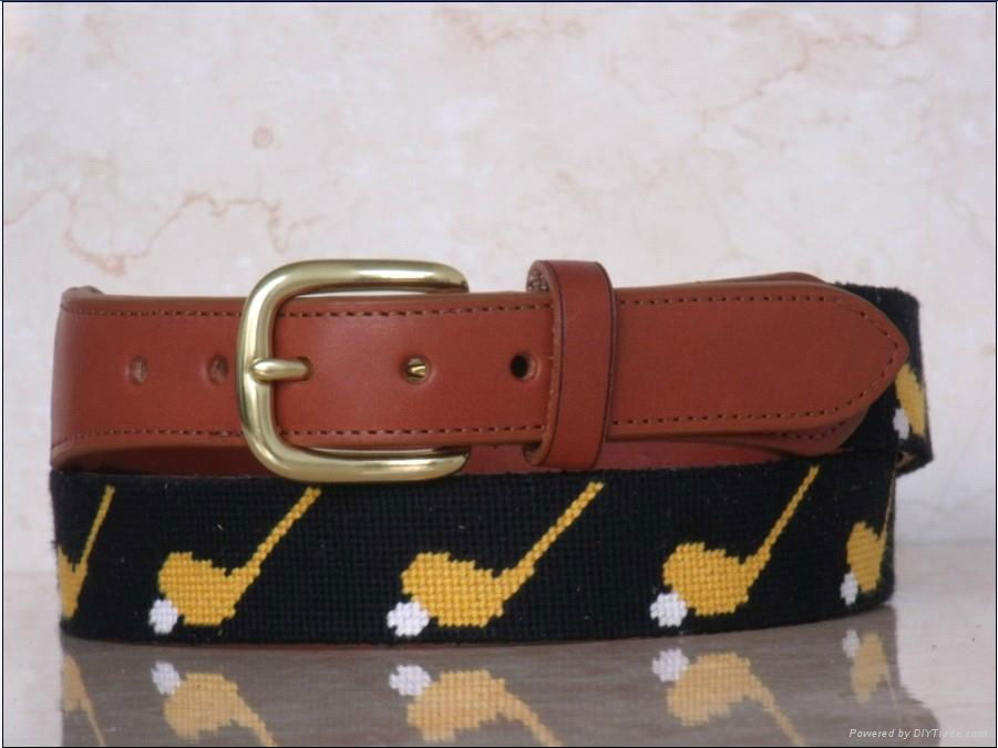 2016 New Needlepoint Belts with Leather Tabs and a Solid Brass Buckle