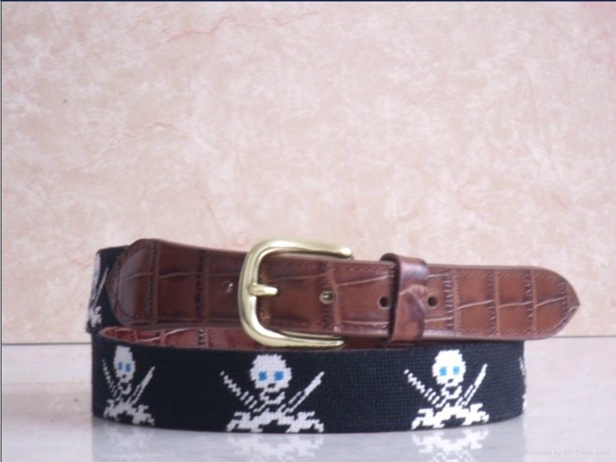 Handmade Needlepoint Belts Made by Alligator Leather