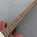 Hollow body electric guitar 4 string bass, Double F holes, Wine red body