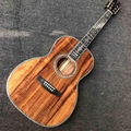 Custom 39 Inch Round Koa Wood Acoustic Guitar Real Abalone Inlays 1