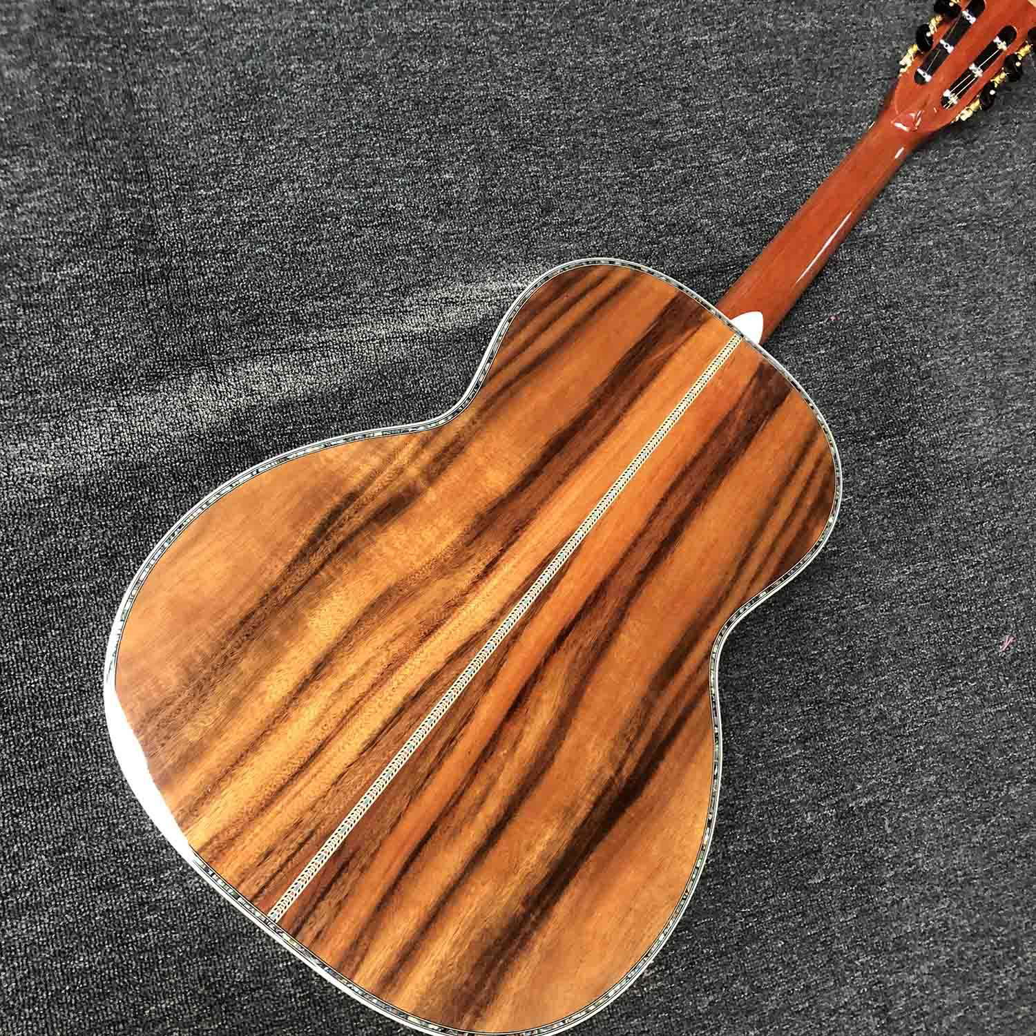 Custom 39 Inch Round Koa Wood Acoustic Guitar Real Abalone Inlays 5