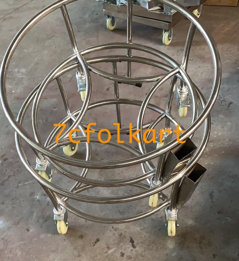 Round shape drum cart with 4 wheels and gong handle