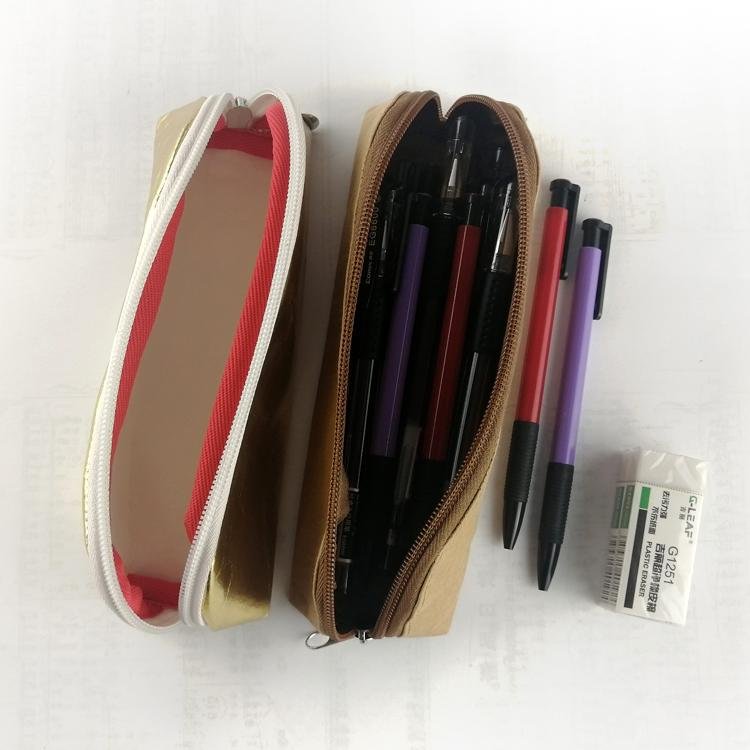 Brown paper Pencil case Green durable gold stationery pencil case 4