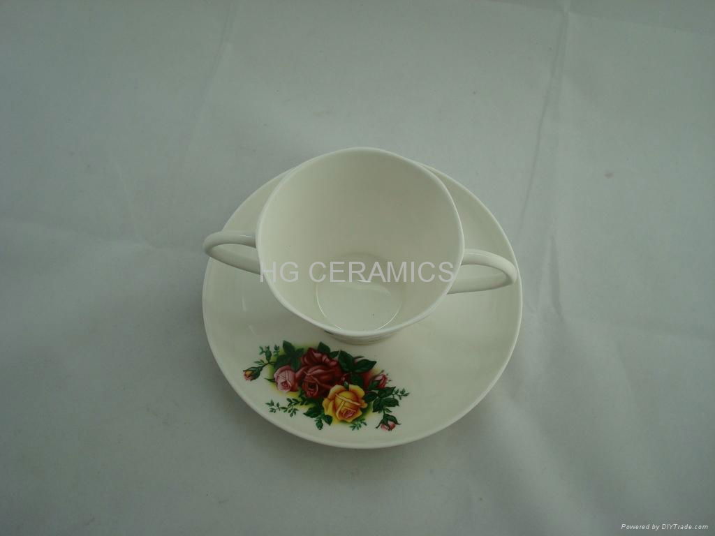 fine bone china double handle mug  with saucer  2