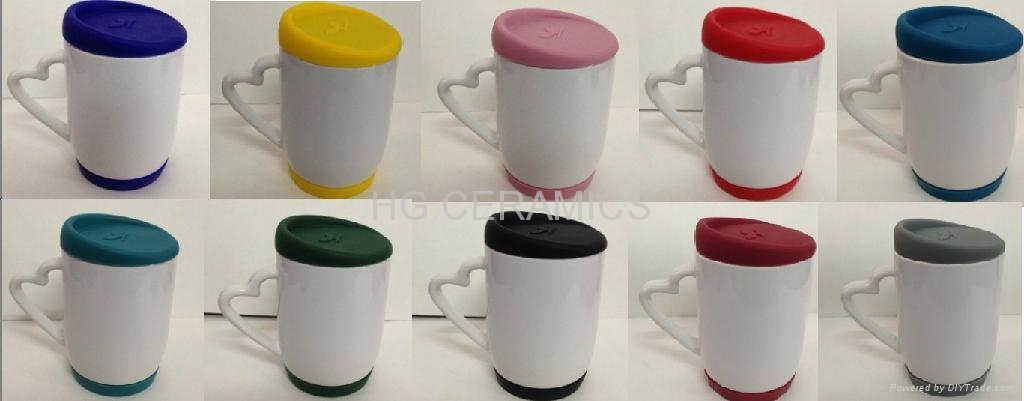 Sublimation mug with silicon lid and bottom 