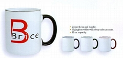  white mug with color rim&handle ,two tone mug