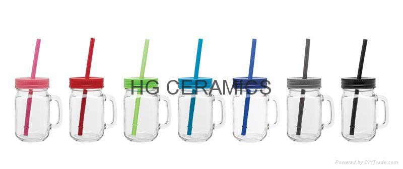 16oz mason jar with handle and  color lid , glass mug ,