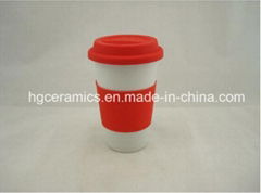 Porcelain Coffee Mug with Silicon Cover, Single Wall