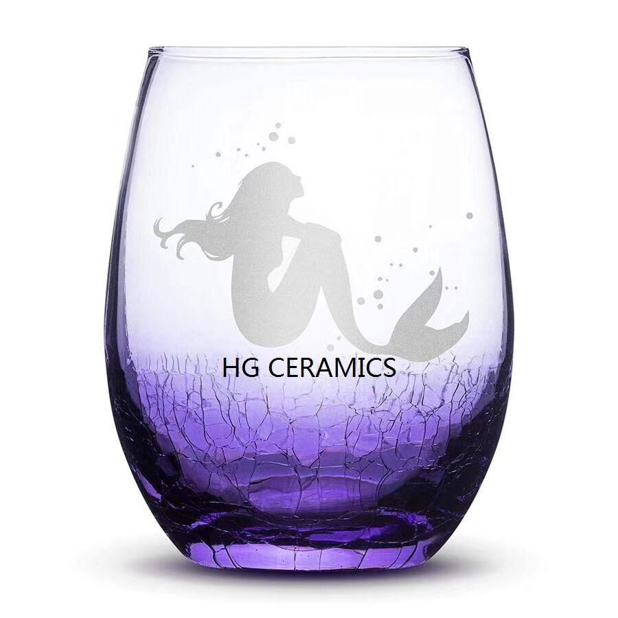 Ice Flower  Wine Glass   Purple color 