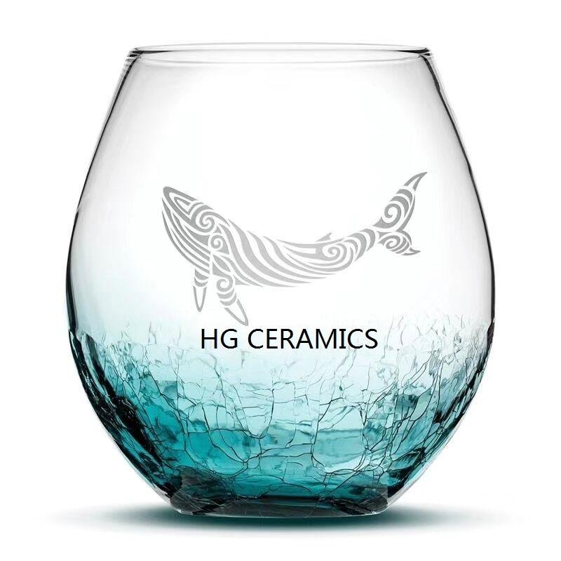 Ice Flower  Wine Glass   Blue Color 