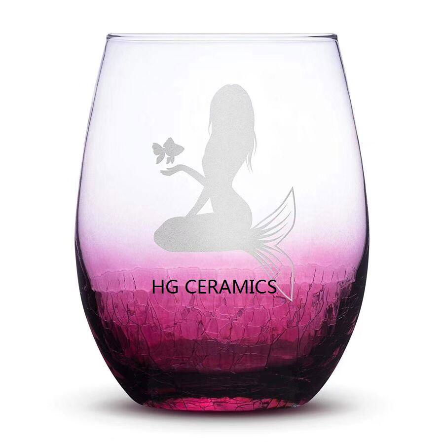 Ice Flower  Wine Glass   Red Color 