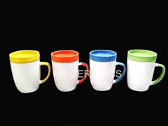 350ml Ceramic mug with coaster, ceramic mug with lid 