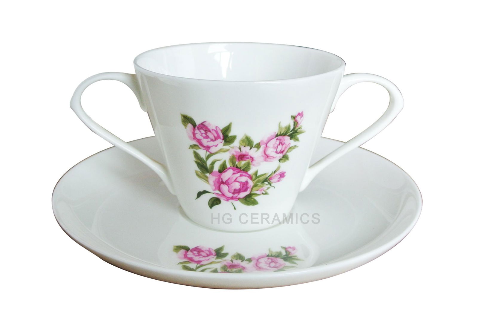 fine bone china double handle mug  with saucer  4