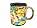11oz Sublimation black mug with white patch ,gold /silver handle 