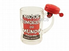 glass mug , glass mug with bell 