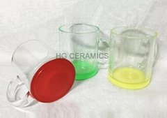 11oz C handle glass mug with color bottom