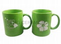 11oz green color  mug with laser logo