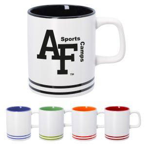 11oz ceramic mug with color banding around bottom