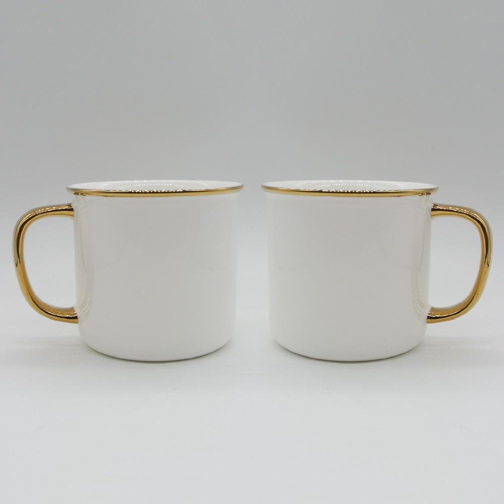 Sublimation bone china enamel mug,gold rim and handle