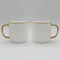 Sublimation bone china enamel mug,gold rim and handle