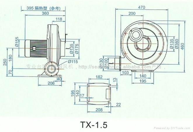 550W中壓透浦風機 TX-3/4風壓180mmAq 風量15m3/min