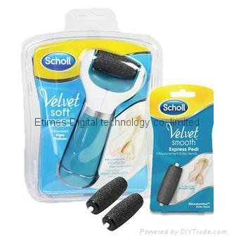 2015new Scholl Velvet Smooth /Electric Foot File +2pcs Replacement Roller Heads 