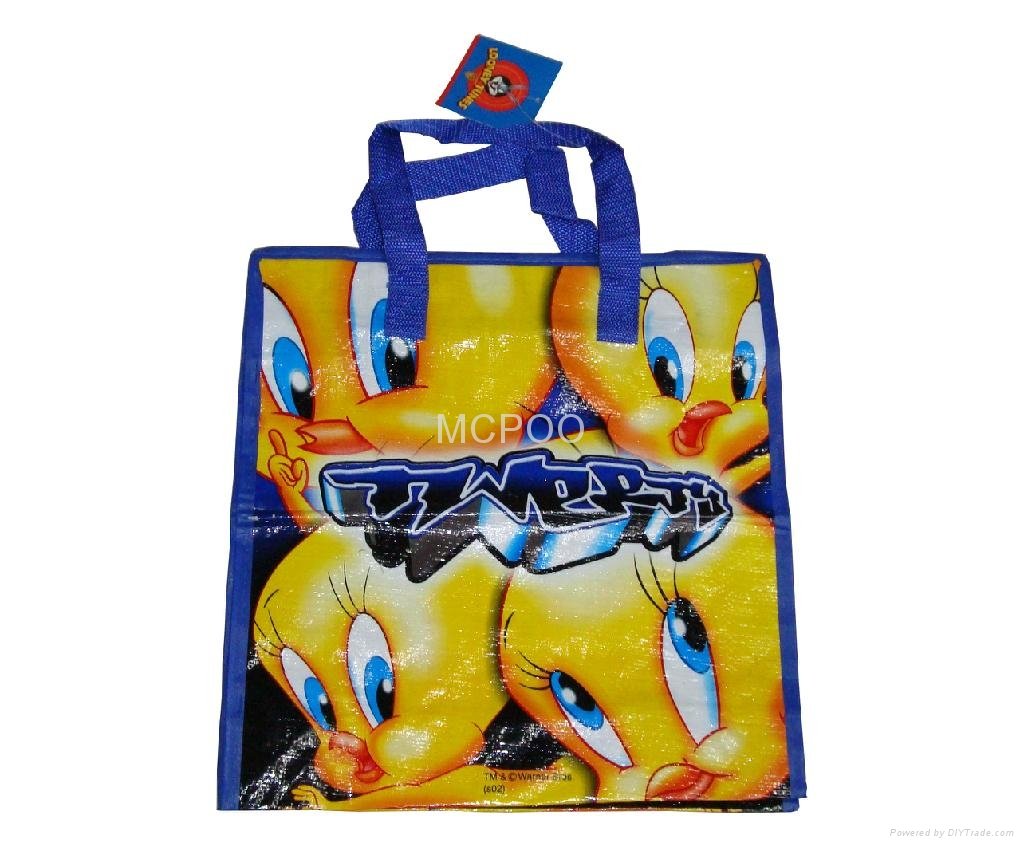 cartoon woven shopping promotional bag with zipper 2