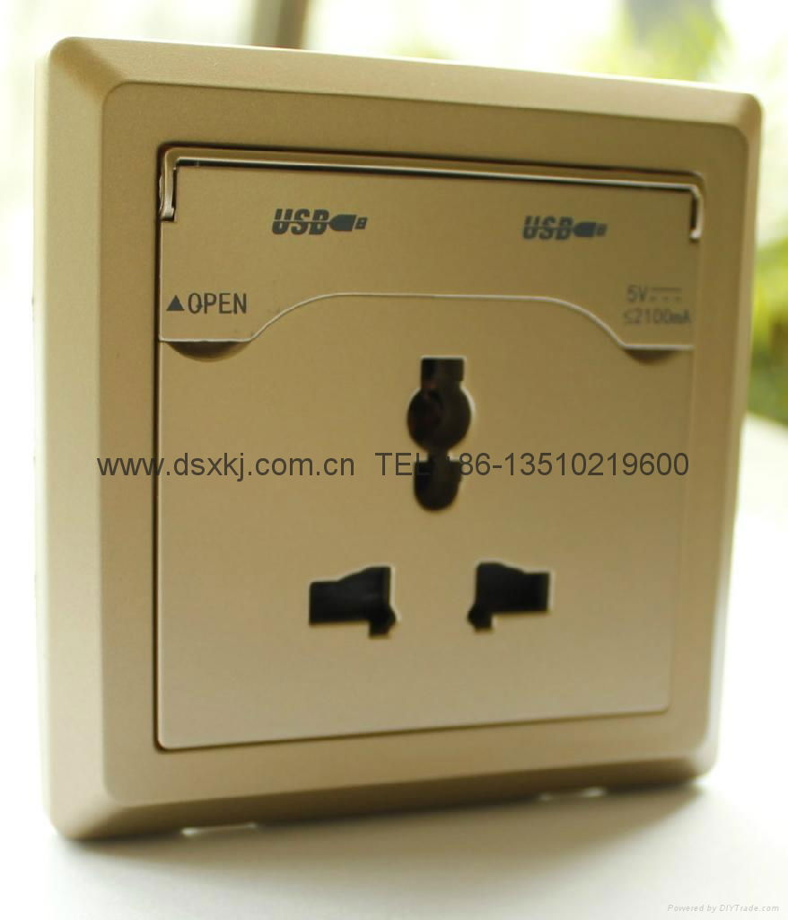 Double USB Wall Socket,  2100mA usb charging wall socket, Multi Socket 3