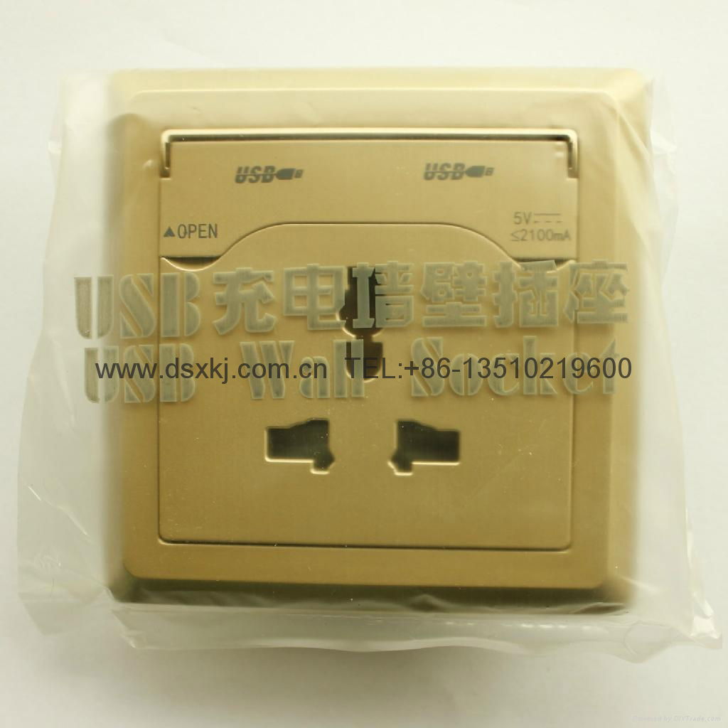 Double USB Wall Socket,  2100mA usb charging wall socket, Multi Socket 4