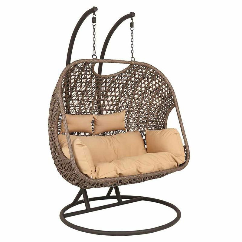 Rattan patio swing chair popular double seats hanging chair with cushions