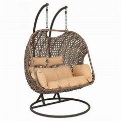 Rattan patio swing chair popular double seats hanging chair with cushions