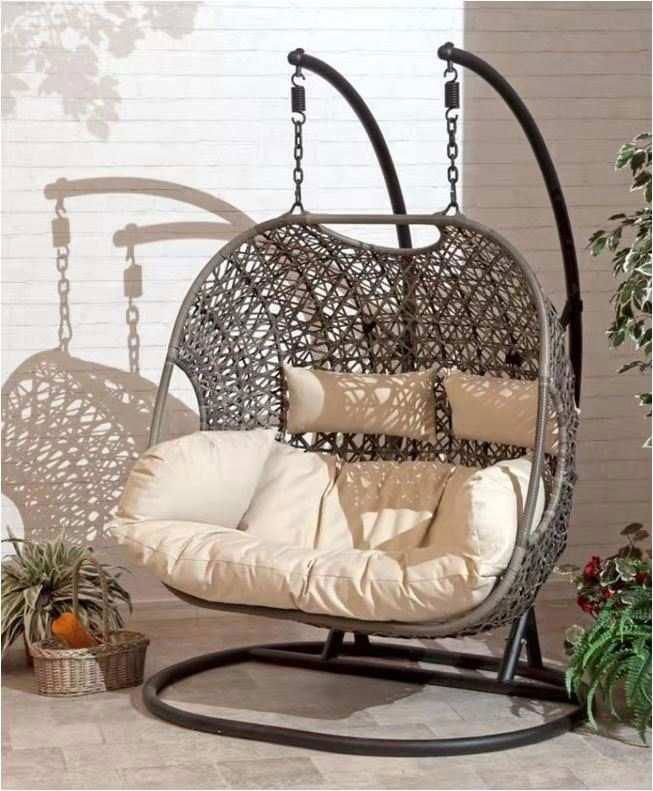 Rattan patio swing chair popular double seats hanging chair with cushions 2