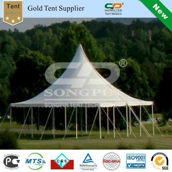 Solid white 40'x40' pole tent set with tables and chairs and dance floor  2