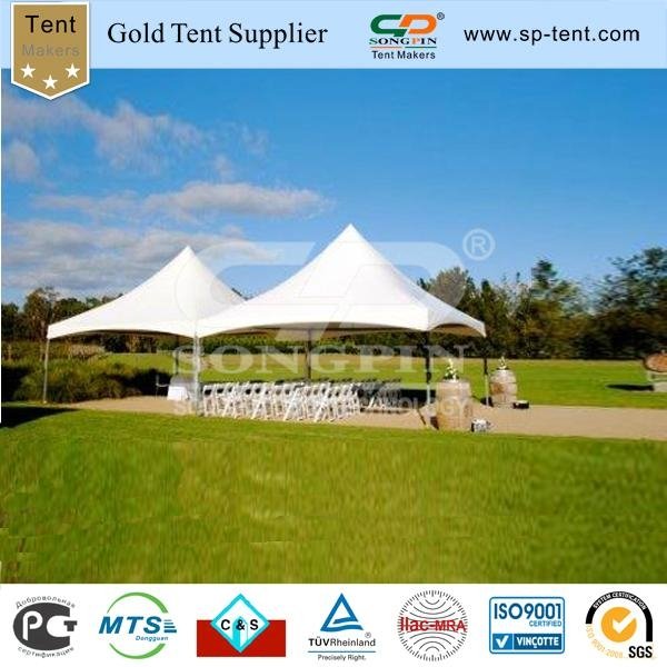 6x6m high peak frame tent used for garden gathering and dinner with resin chairs 2
