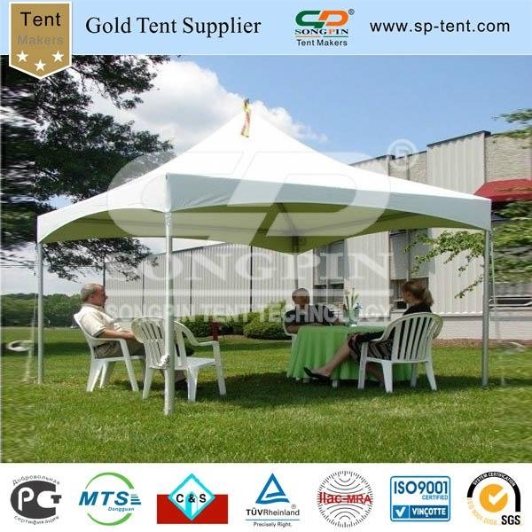 6x6m high peak frame tent used for garden gathering and dinner with resin chairs 3