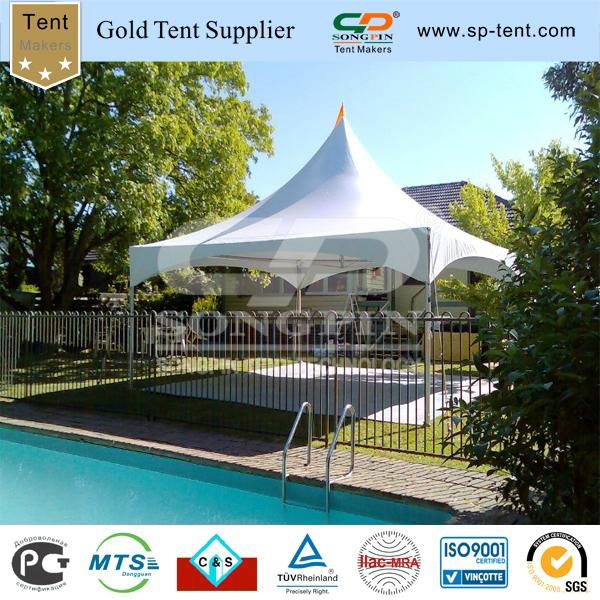 6x6m high peak frame tent used for garden gathering and dinner with resin chairs 4