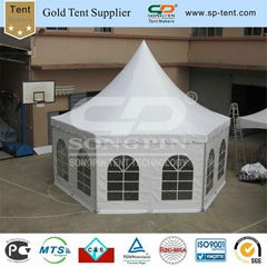 4x8m hexagon circus tent with windows sidewalls for 36 seats at 4 tables