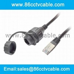 Waterproof RJ45 Female Panel Mount to RJ45 Male Cable